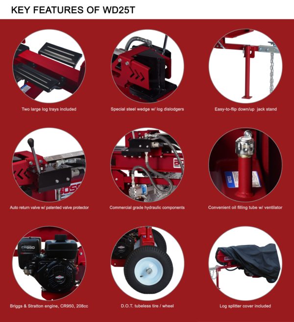 Boss Industrial 25 Ton Horizontal Vertical Gas Wood Splitter (WD25T)