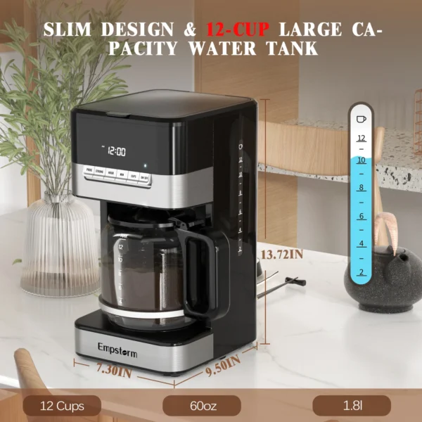 Electric Drip Coffee Maker 12 Cups Glass Housing