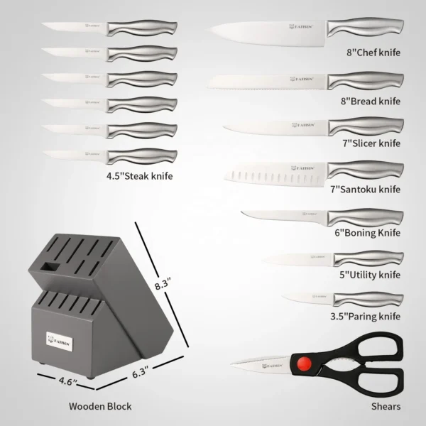 15 Pieces High Quality Chef Knife Set with Wooden Block